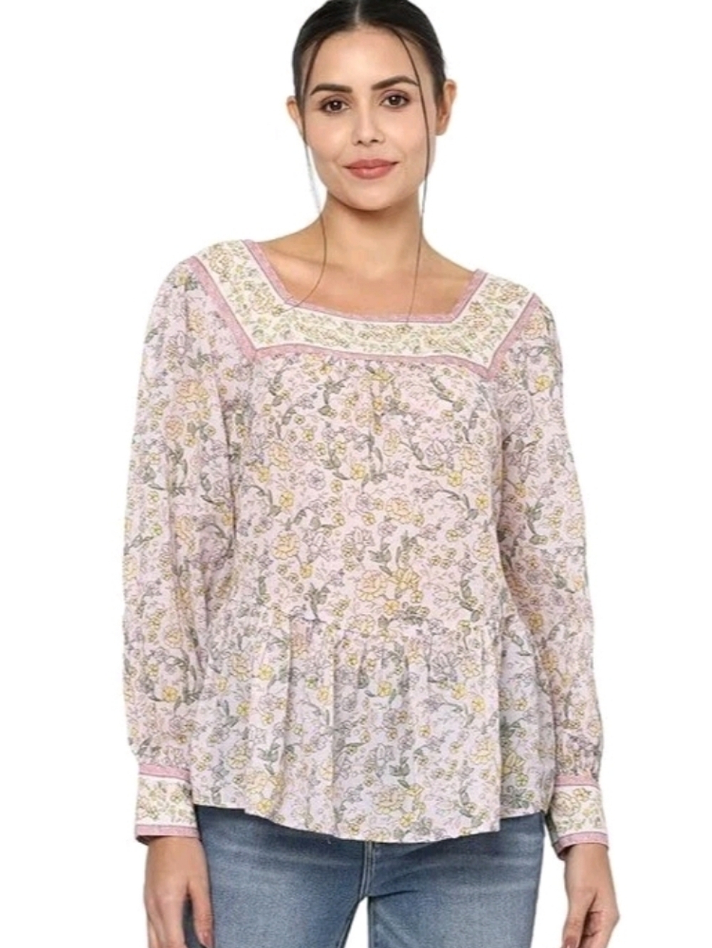 American Eagle‎ Outfitters Pink Floral Peasant Top